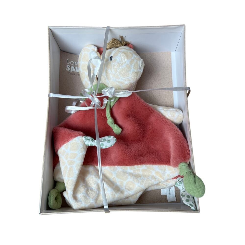 NIB Doudou et Compagnie Paris Couleurs Savane Giraffe Baby Blanket Lovey Knotted - Picture 3 of 5
